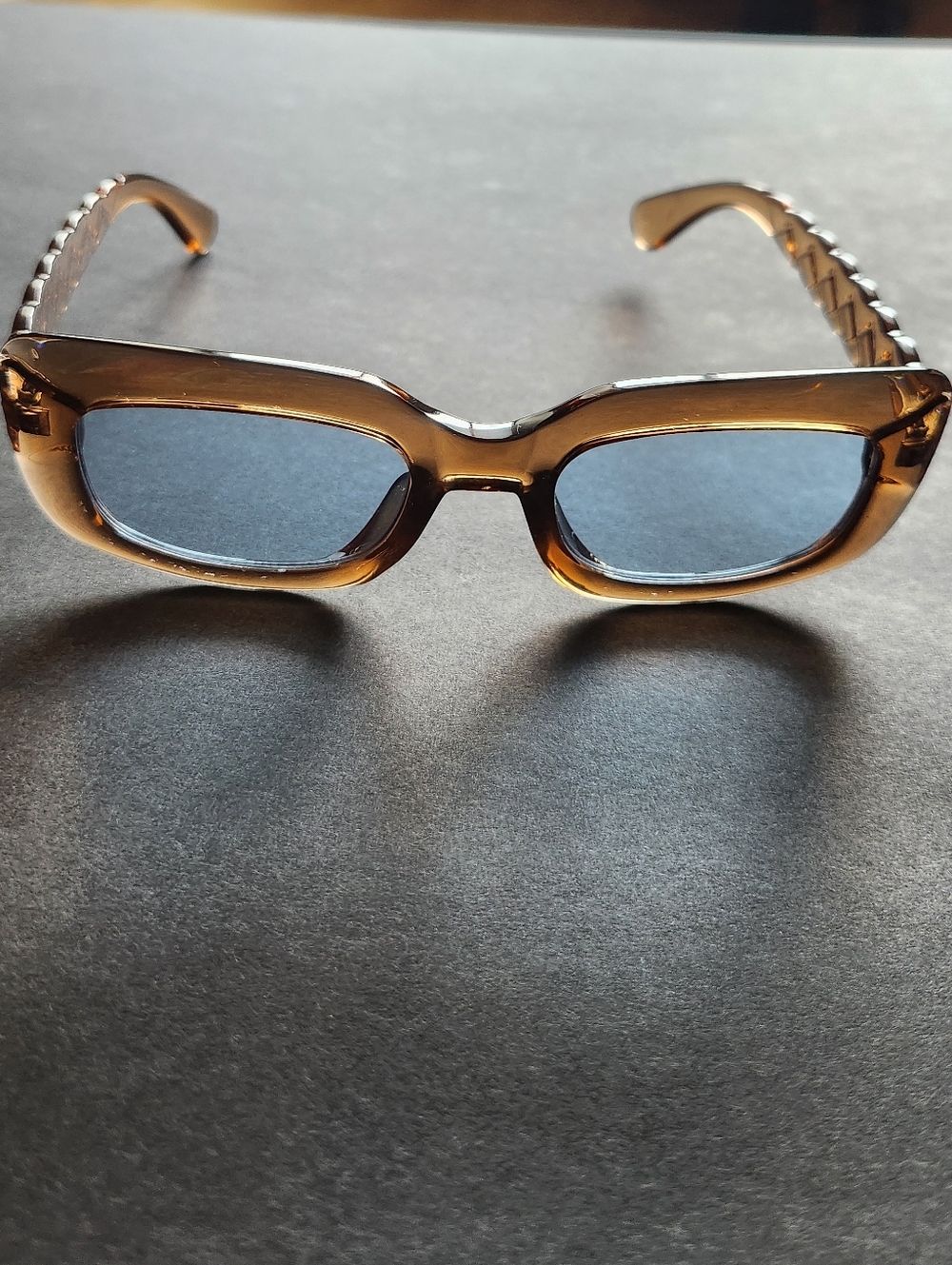 Tortoiseshell Rectangle Sunglasses with Blue Lenses